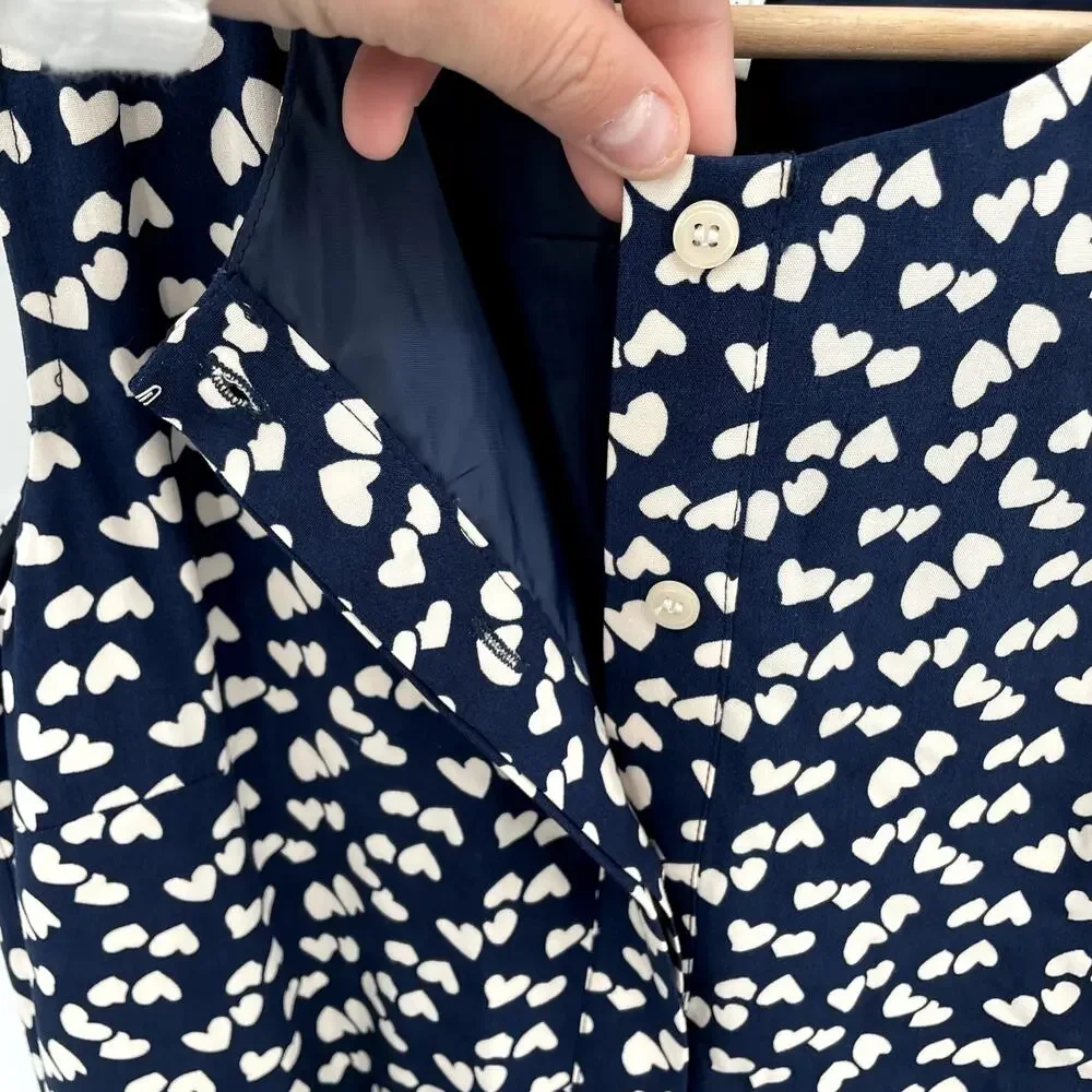 J. Crew NWT Scattered Heart Navy Split Neck Dress // 2